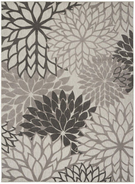 9' X 12' Gray And Silver Floral Indoor Outdoor Area Rug