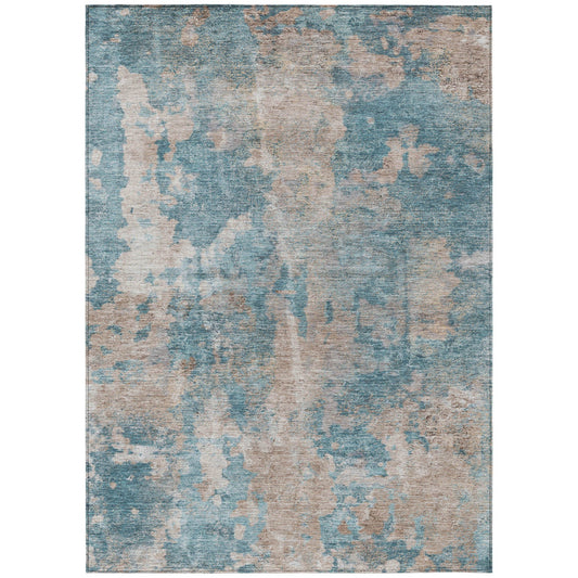 9' X 12' Teal and Taupe Abstract Washable Non Skid Indoor Outdoor Area Rug FurniFindUSA