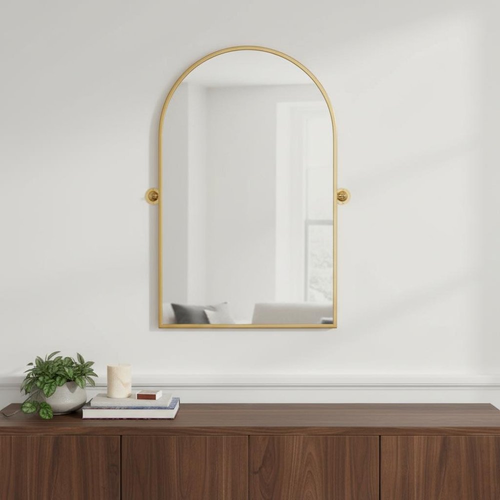 31" Gold Aluminum Arch Tilting Framed Accent Mirror HomeRoots