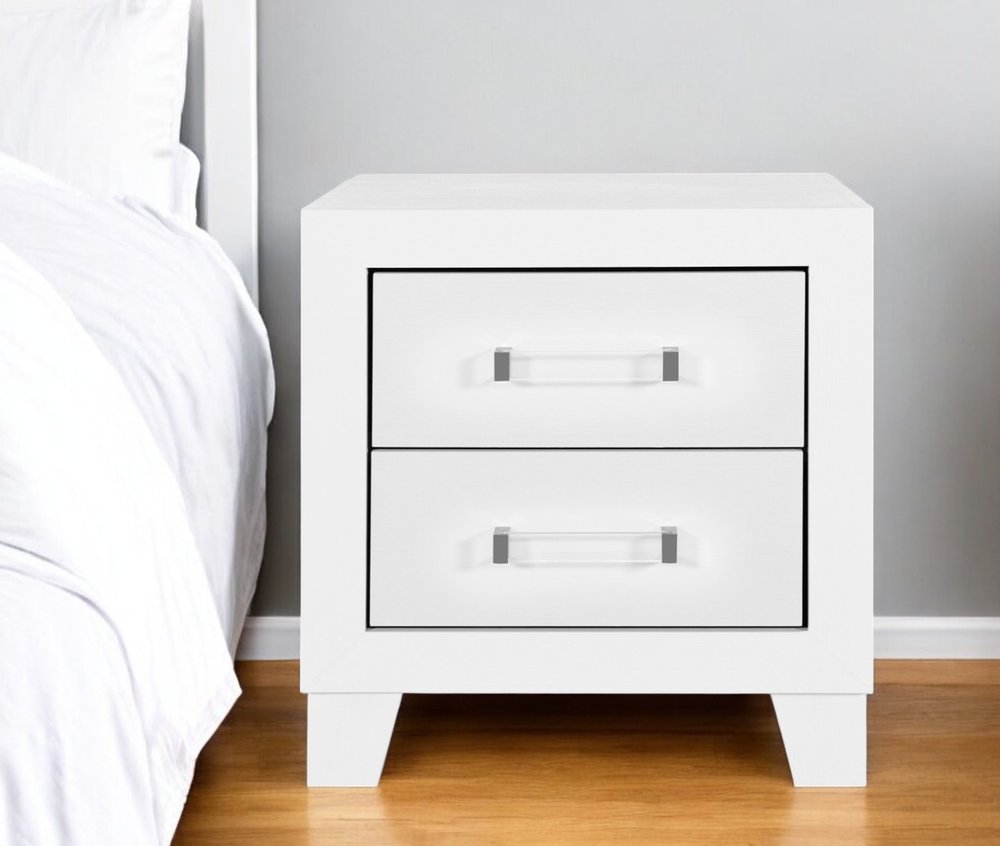 22" White Two Drawer Wood Nightstand HomeRoots