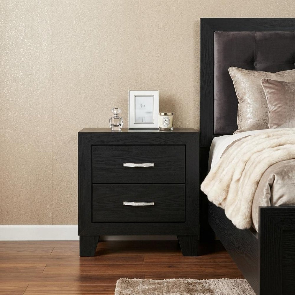 22" Black Solid and Manufactured Wood Two Drawer Nightstand HomeRoots