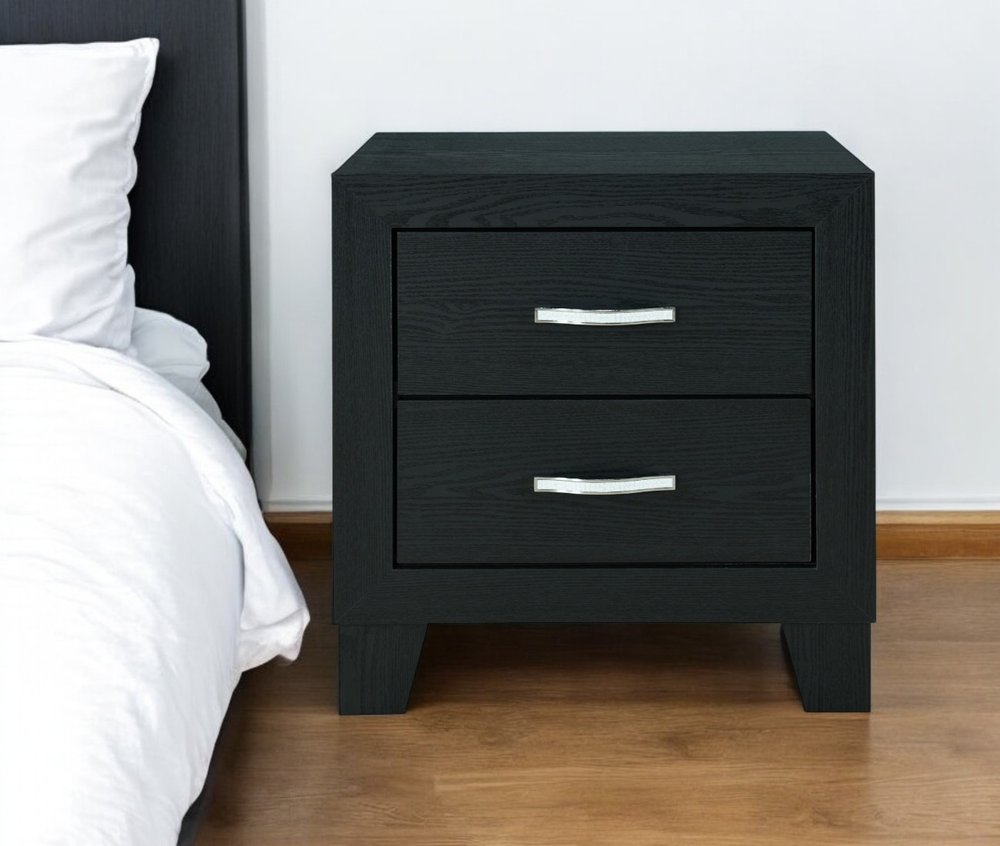 22" Black Solid and Manufactured Wood Two Drawer Nightstand HomeRoots