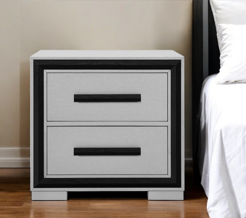 25" Gray and Black Two Drawer Wood Nightstand
