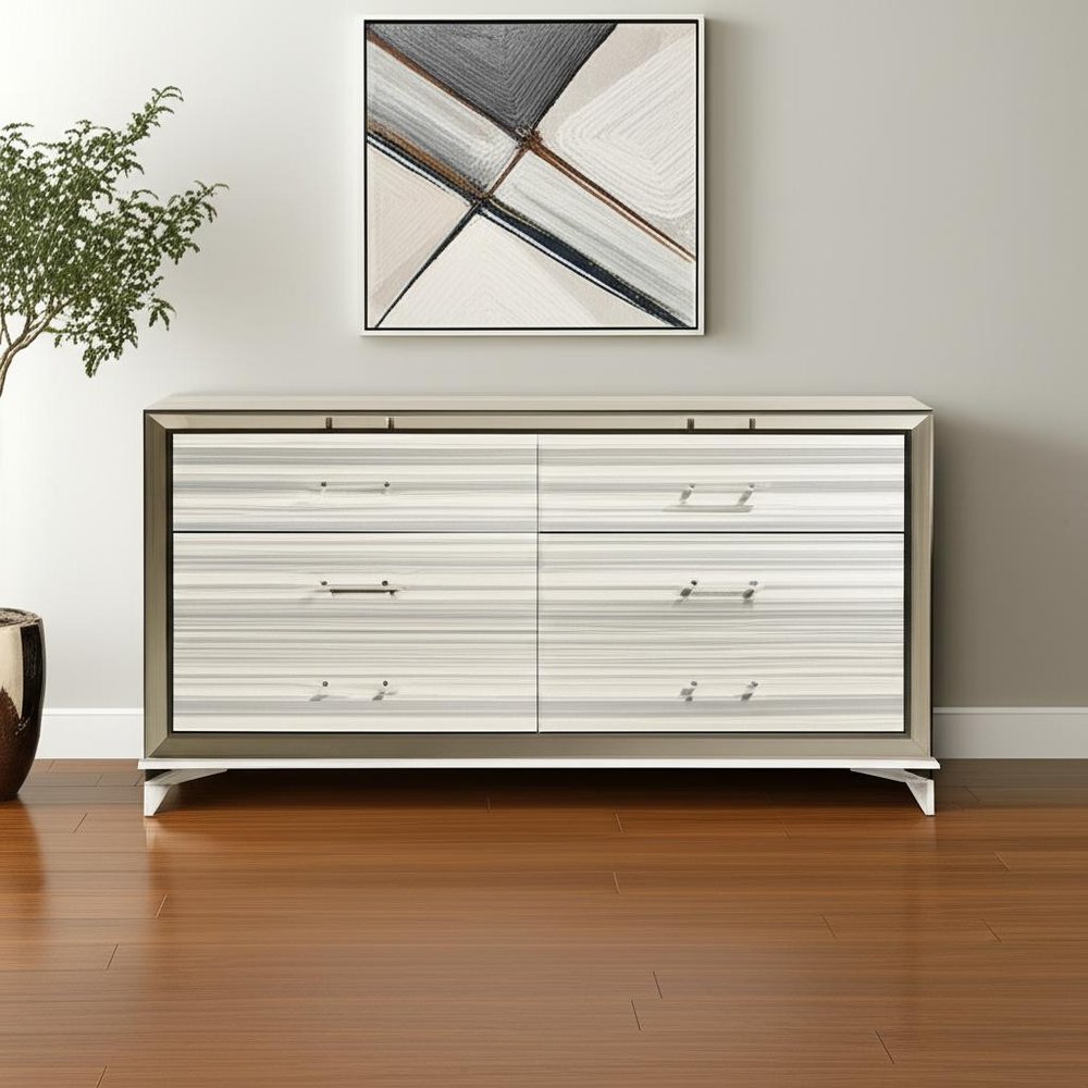 64" Silver And White Wood Six Drawer Double Dresser HomeRoots