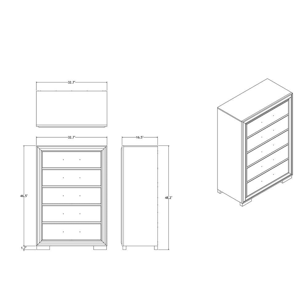 48" Black And Gray Wood Five Drawer Dresser HomeRoots