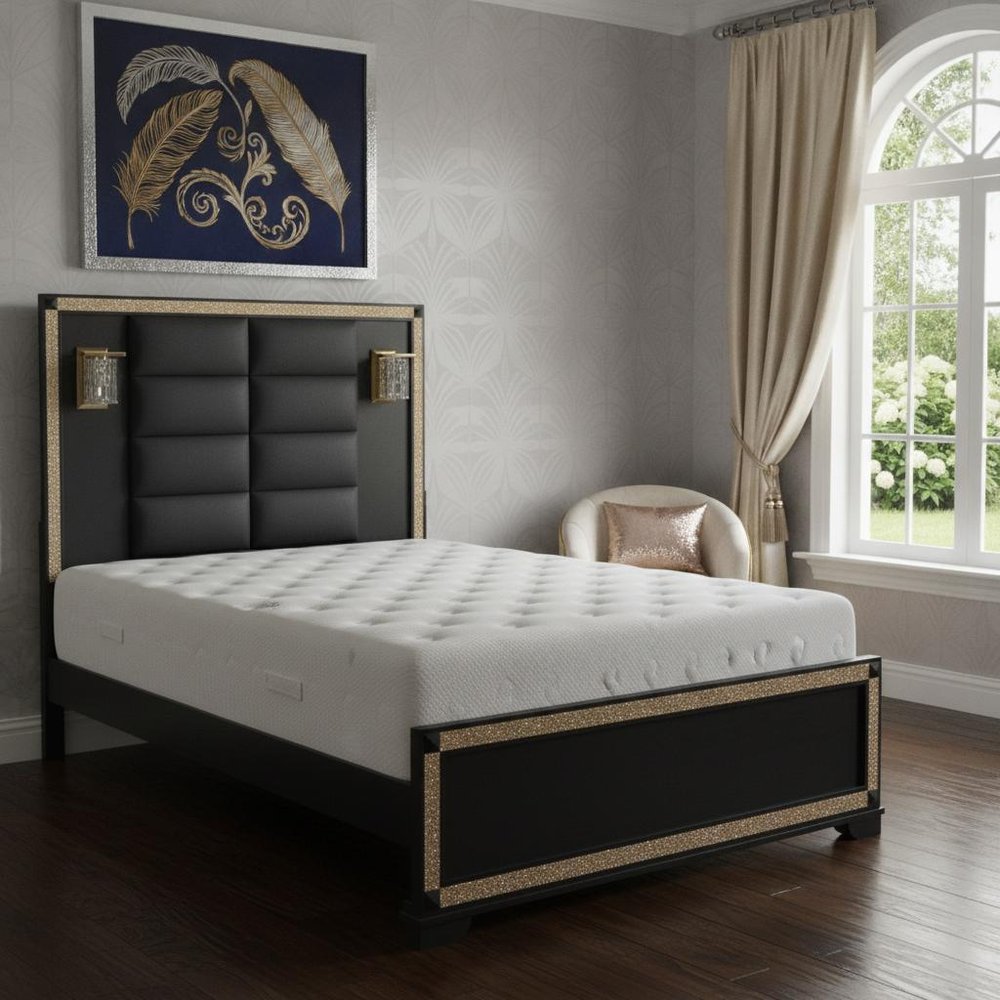 Black Faux Crystal Bling Wood And Upholstery Lighted Queen Bed Frame HomeRoots