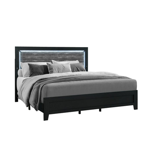 Black and Ash Gray Wood And Upholstery Upholstered Full Bed Frame HomeRoots