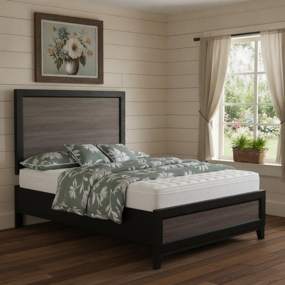 Black And Gray Inlaid Panels Full Bed Frame HomeRoots