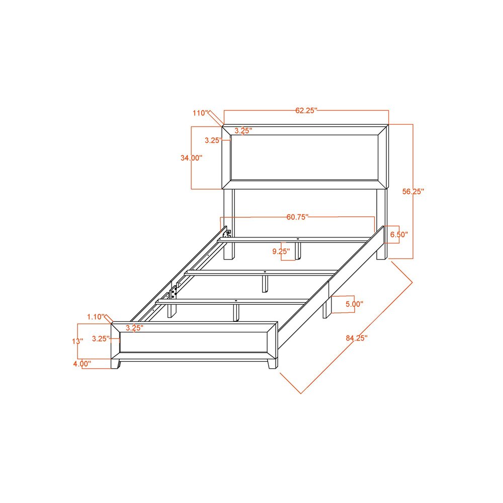Black And Gray Inlaid Panels Queen Bed Frame