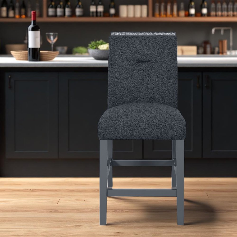 25" Dark Gray Wood and Suede Counter Height Bar Chair HomeRoots