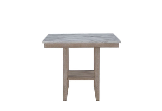 42" White and Natural Faux Marble and Wood Square Bar Table HomeRoots