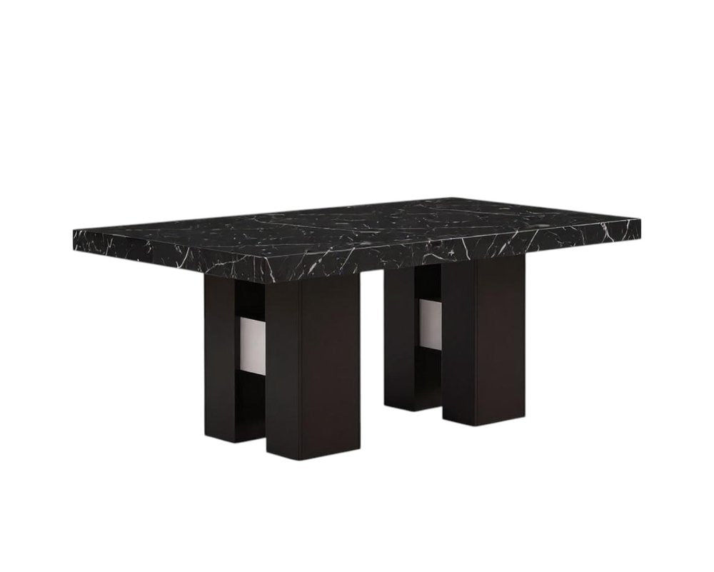 70" Black Faux Marble and Wood Double Pedestal Base Dining Table HomeRoots