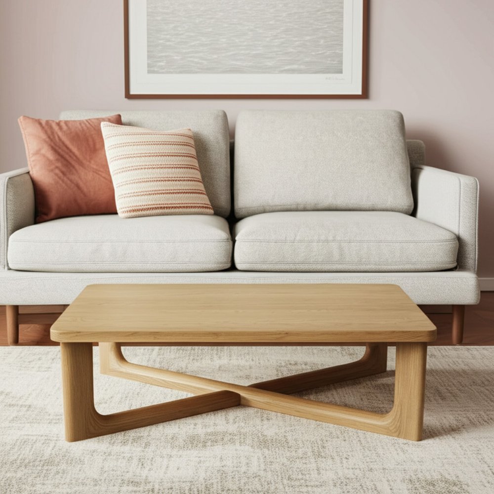 50" Natural Solid Wood Cross Legs Coffee Table HomeRoots