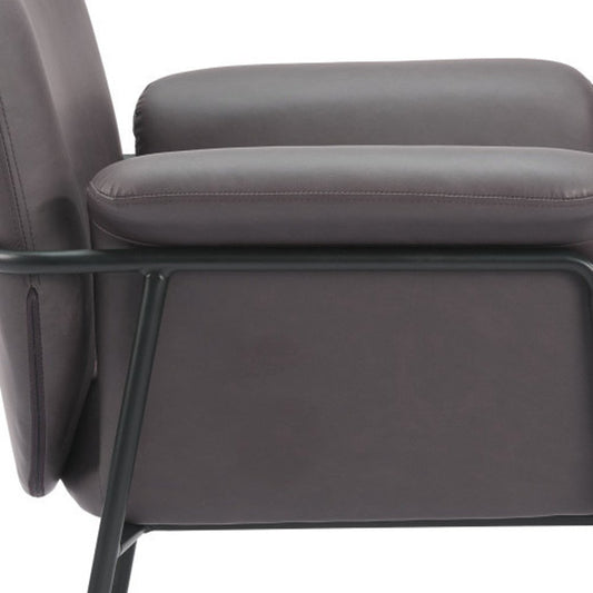 31" Brown And Black Faux Leather And Faux Leather Arm Chair