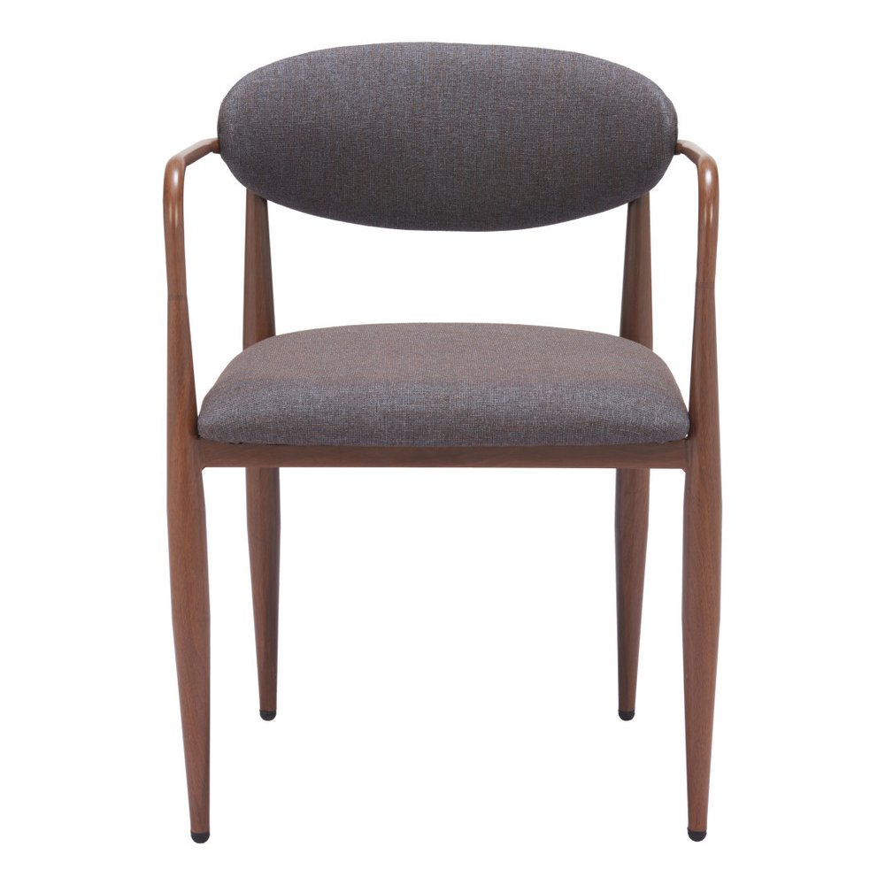 Set of Two Gray And Brown Upholstery And Wood Open Back Dining Arm Chairs HomeRoots