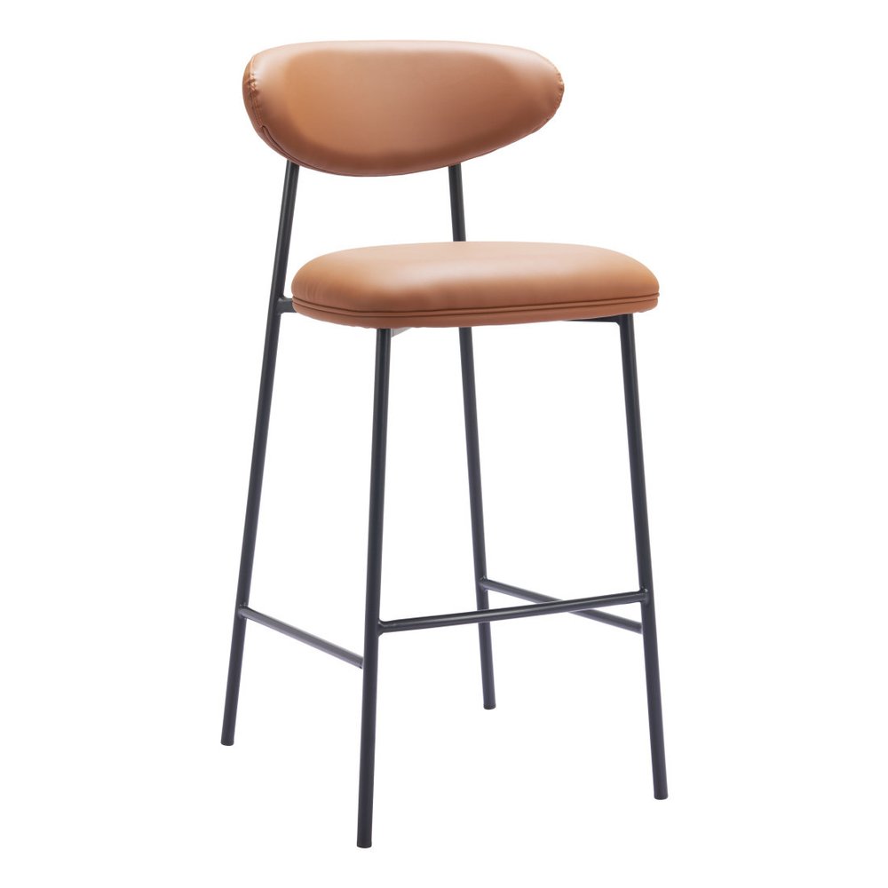 Set of Two 29" Brown And Black Faux Leather And Steel Low Back Bar Height Bar Chairs HomeRoots
