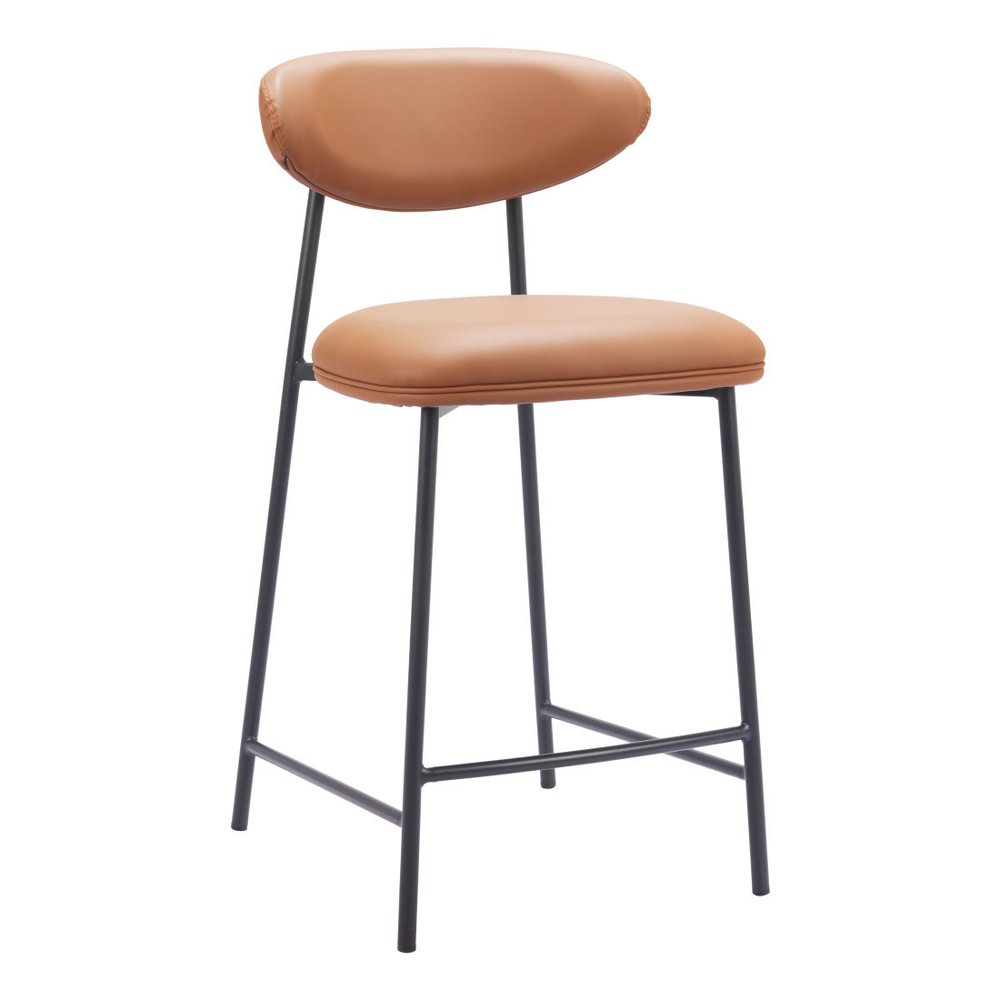 Set of Two 25" Brown And Black Faux Leather And Steel Low Back Counter Height Bar Chairs HomeRoots