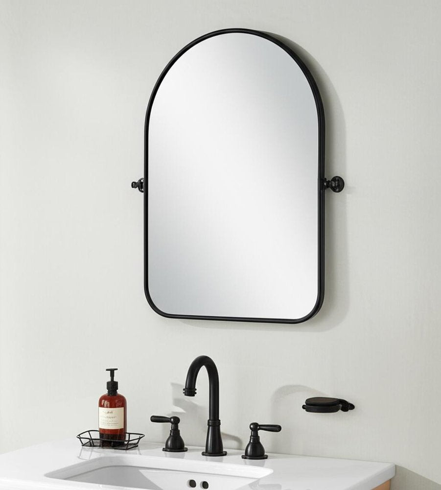 32" Black Iron Arch Tilting Framed Bathroom Vanity Mirror HomeRoots