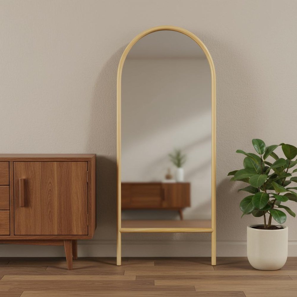 71" Natural Solid Wood Arch Freestanding Framed Full Length Mirror HomeRoots