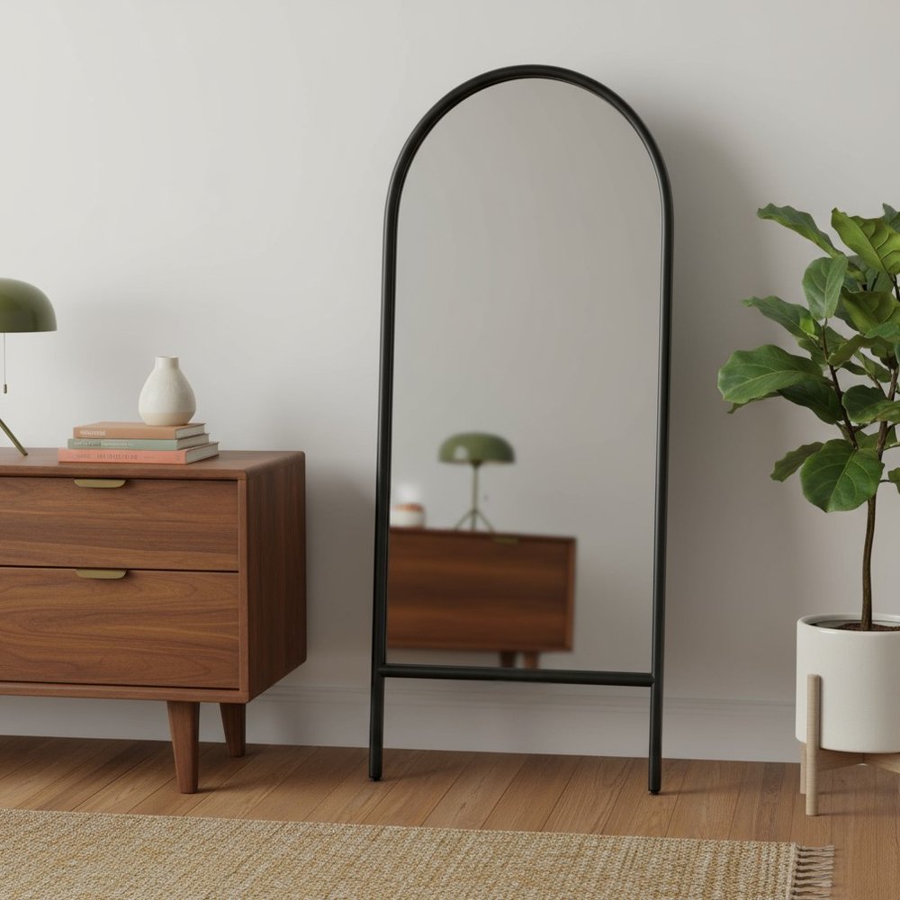 71" Black Solid Wood Arch Freestanding Framed Full Length Mirror HomeRoots