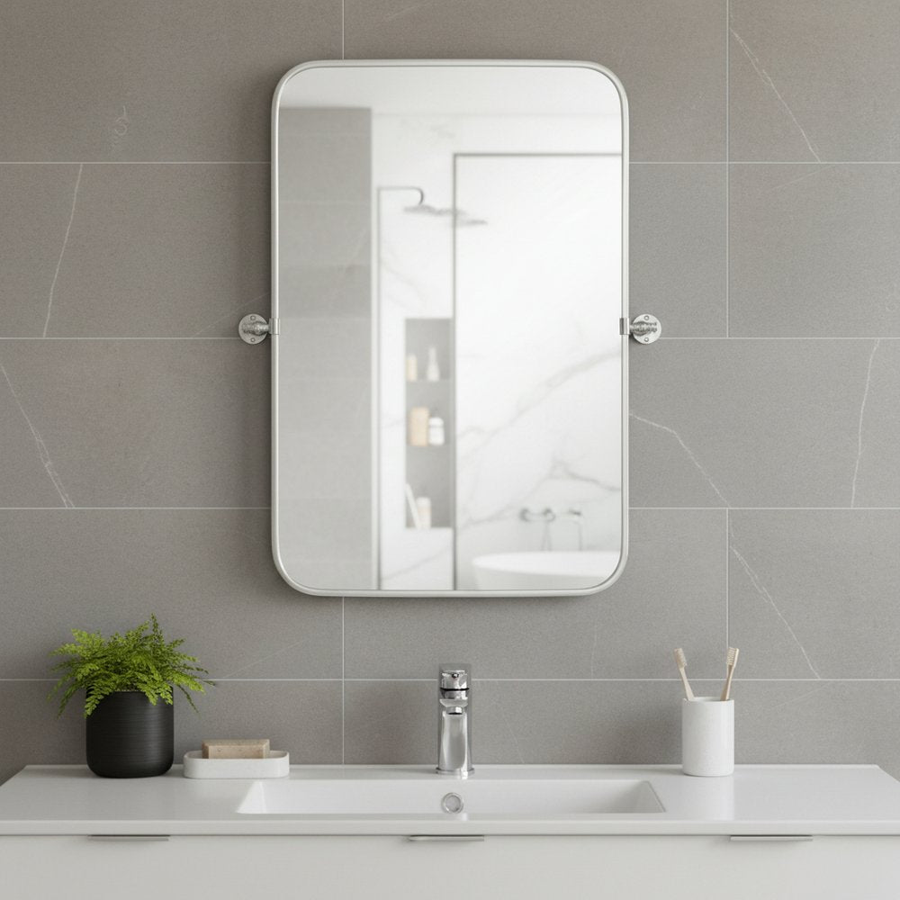 Set of Two 32" Silver Metal Framed Accent Mirrors HomeRoots