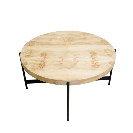 36" Natural And Black Wood and Iron Round Coffee Table HomeRoots