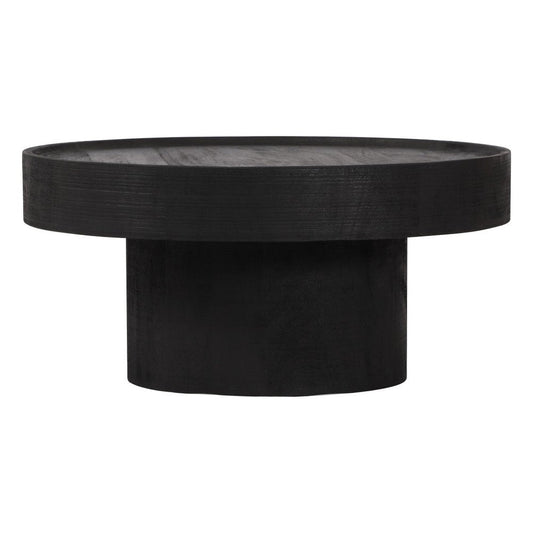 28" Black Solid Wood Round Pedestal Coffee Table
