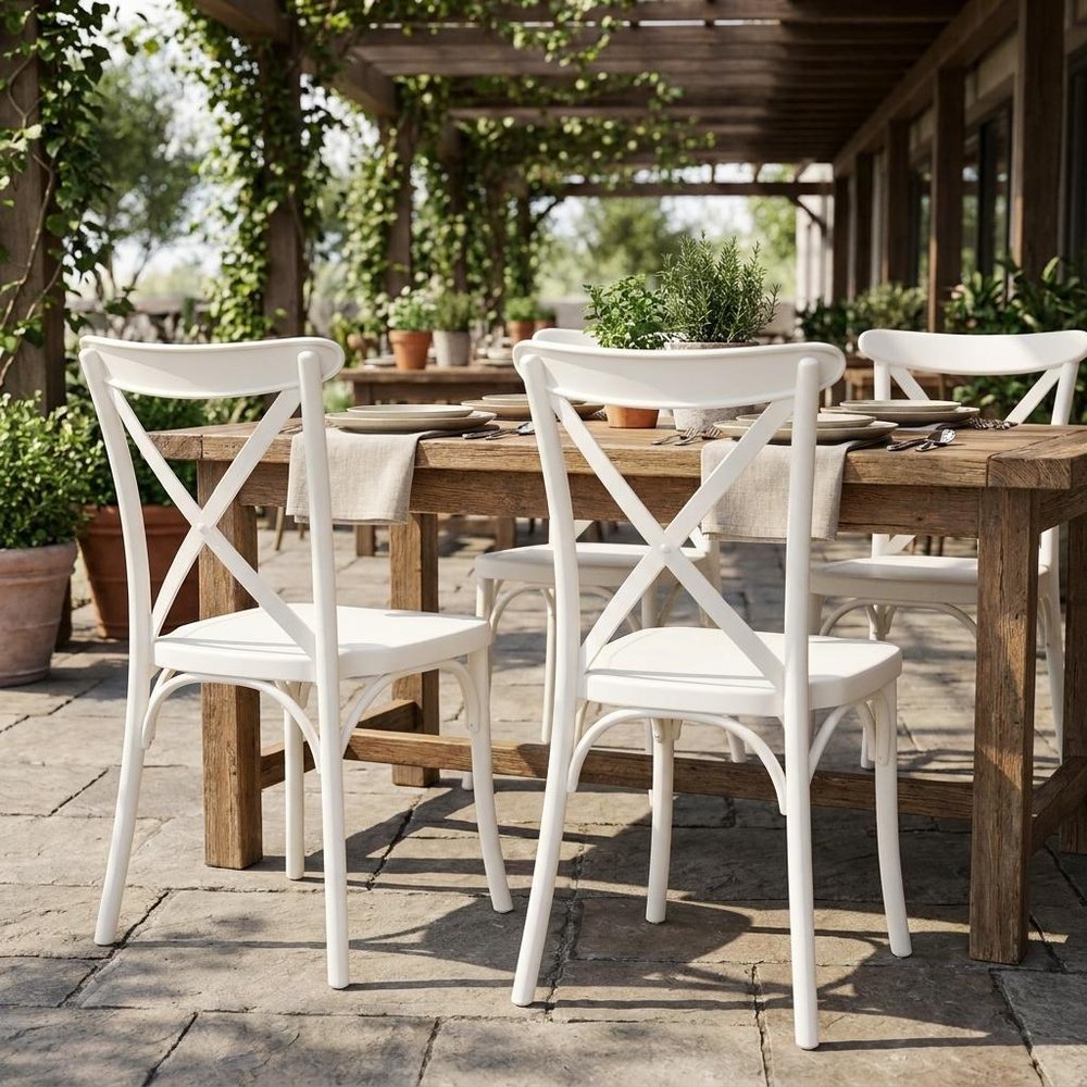 Set of Two White Heavy Duty Plastic Outdoor Stacking Dining Chairs HomeRoots