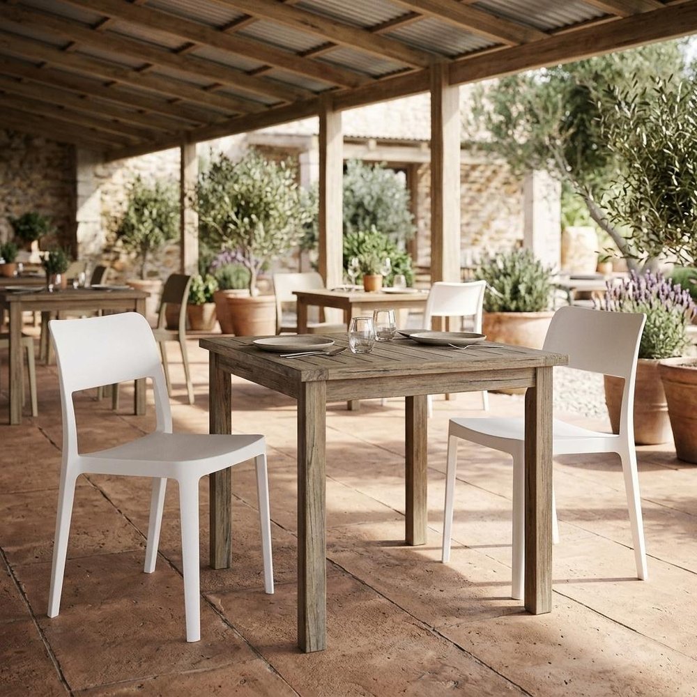 Set of Two White Heavy Duty Plastic Outdoor Stacking Accent Chairs HomeRoots