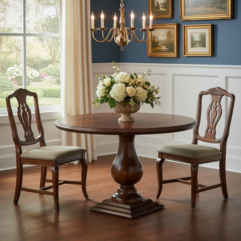 48" Brown Solid Wood Pedestal Base Round Top Dining Table HomeRoots