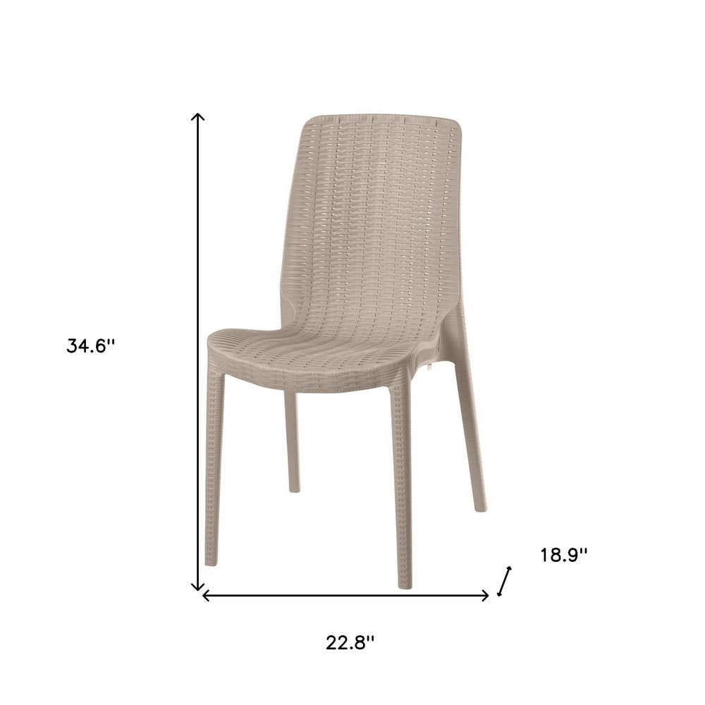 Set of Four Taupe Heavy Duty Plastic Outdoor Stacking Dining Chairs HomeRoots