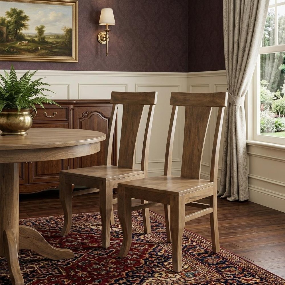 Set of Two Brown Solid Wood Slat Back Dining Side Chairs HomeRoots