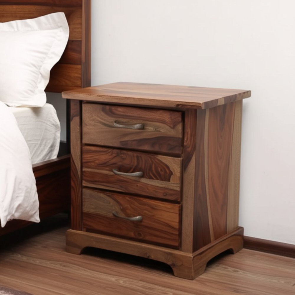 27" Brown Solid Wood Live Edge Three Drawer Nightstand HomeRoots