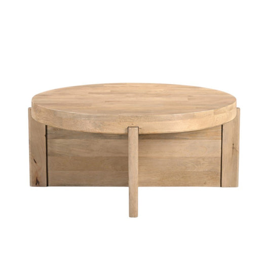 36" Natural Solid Wood Round Cross Legs Coffee Table HomeRoots