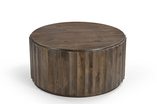 36" Brown Solid Wood Round Drum Coffee Table HomeRoots