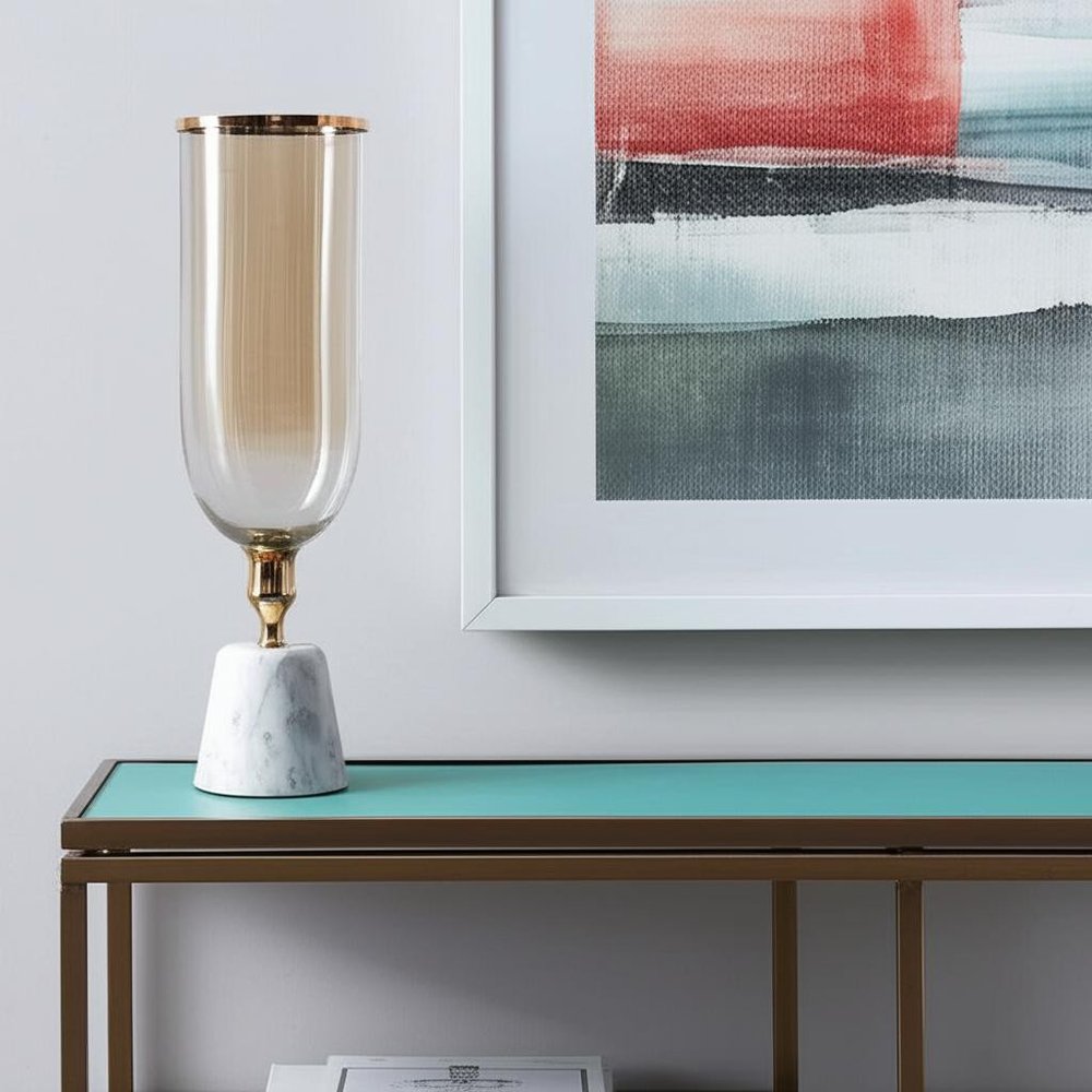 19" Gold And White Glass And Marble Table Vase HomeRoots