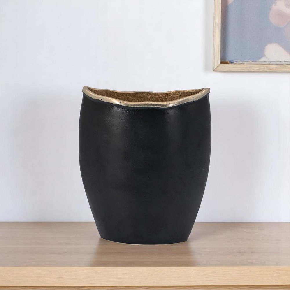 10" Black And Gold Cast Aluminum Oval Table Vase HomeRoots