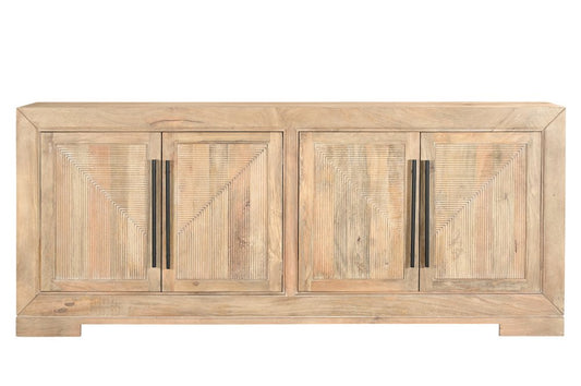 102" Beige Solid Wood Carved Geometric Sideboard With Four Doors