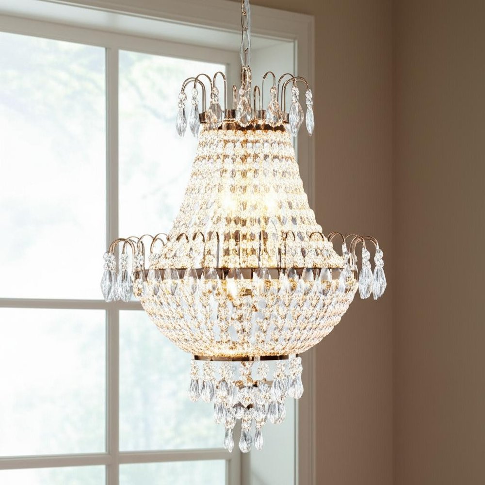 Gold Seven Light Metal Chandelier With Gold Shades HomeRoots