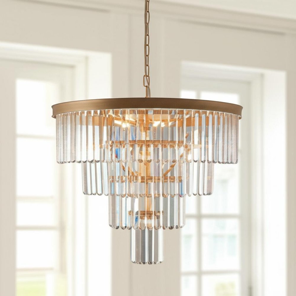 Gold Twelve Light Metal Chandelier With Gold Shades HomeRoots