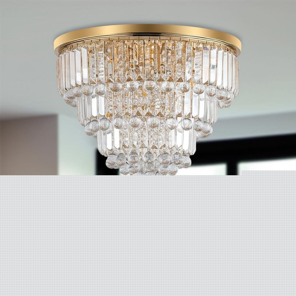 Gold Six Light Crystal Flush Chandelier With Gold Shades HomeRoots