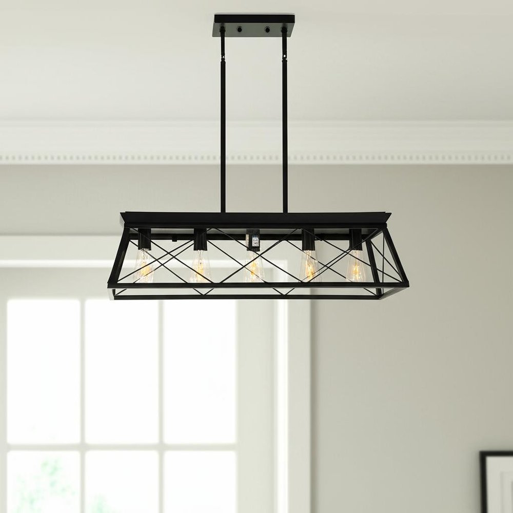 Black Five Light Metal Chandelier With Black Shades HomeRoots