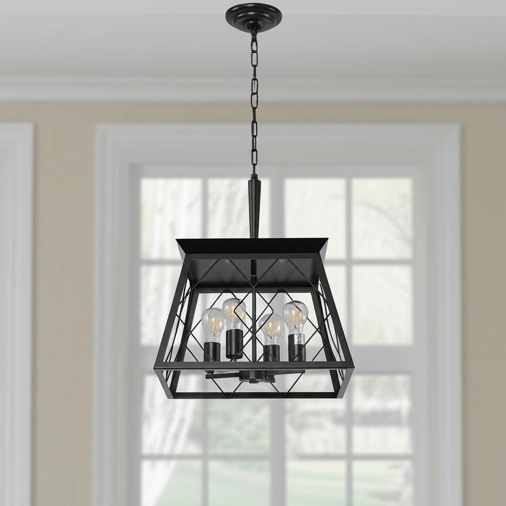 Black Four Light Metal Chandelier With Black Shades HomeRoots