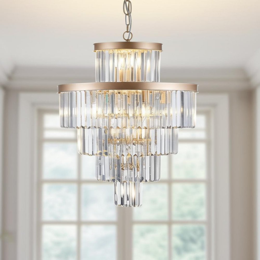 Gold Multi Light Metal Chandelier With Gold Shades HomeRoots
