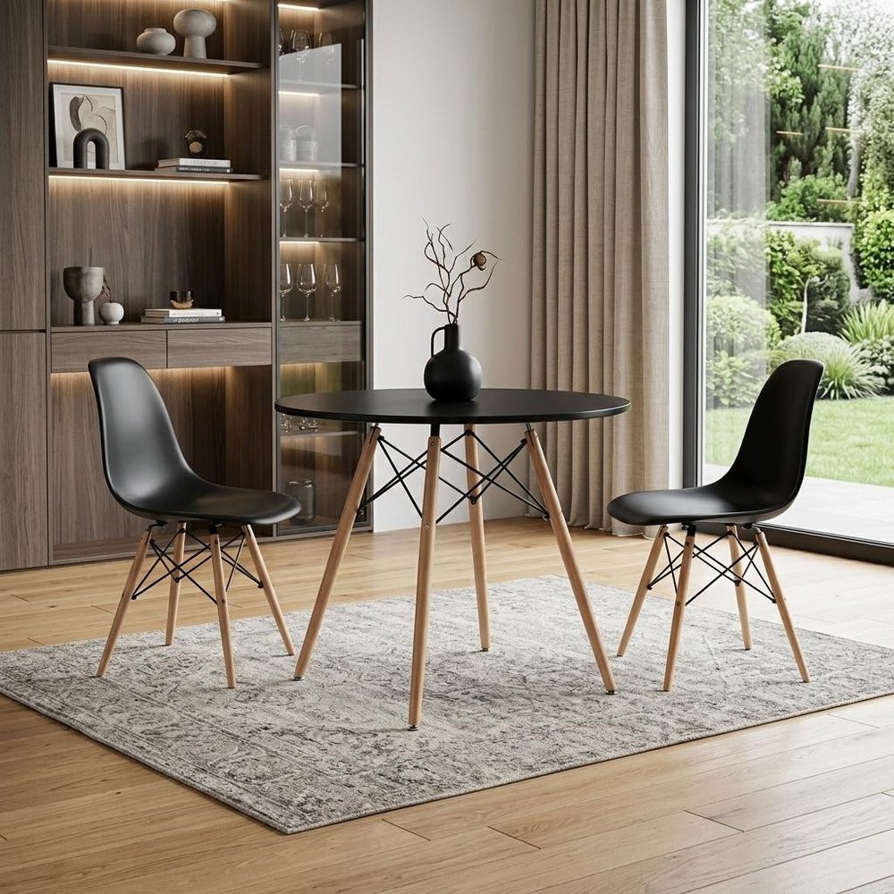 32" Black and Natural Wood Round Top Dining Table HomeRoots