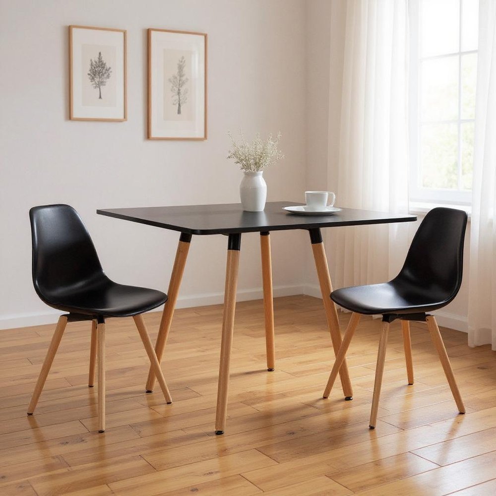 32" Black and Natural Wood Square Dining Table HomeRoots