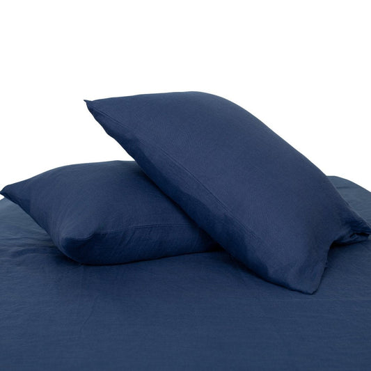 Set of Two Navy Blue Linen Standard Pillowcases HomeRoots