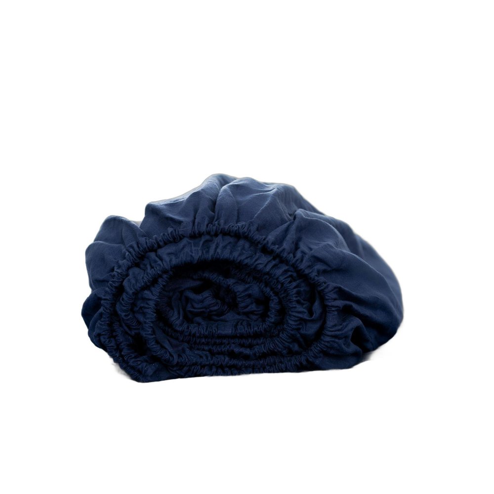 Navy Blue Linen Queen Fitted sheet HomeRoots