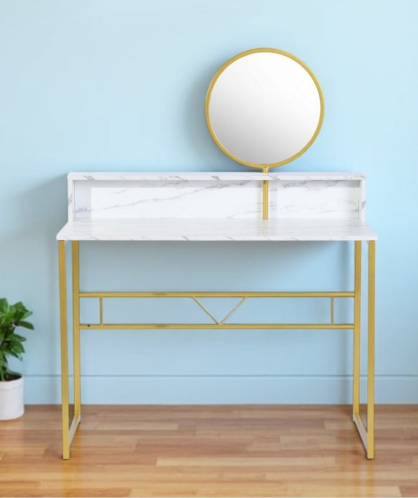 41" White And Gold Faux Marble and Steel Vanity Table with Mirror HomeRoots