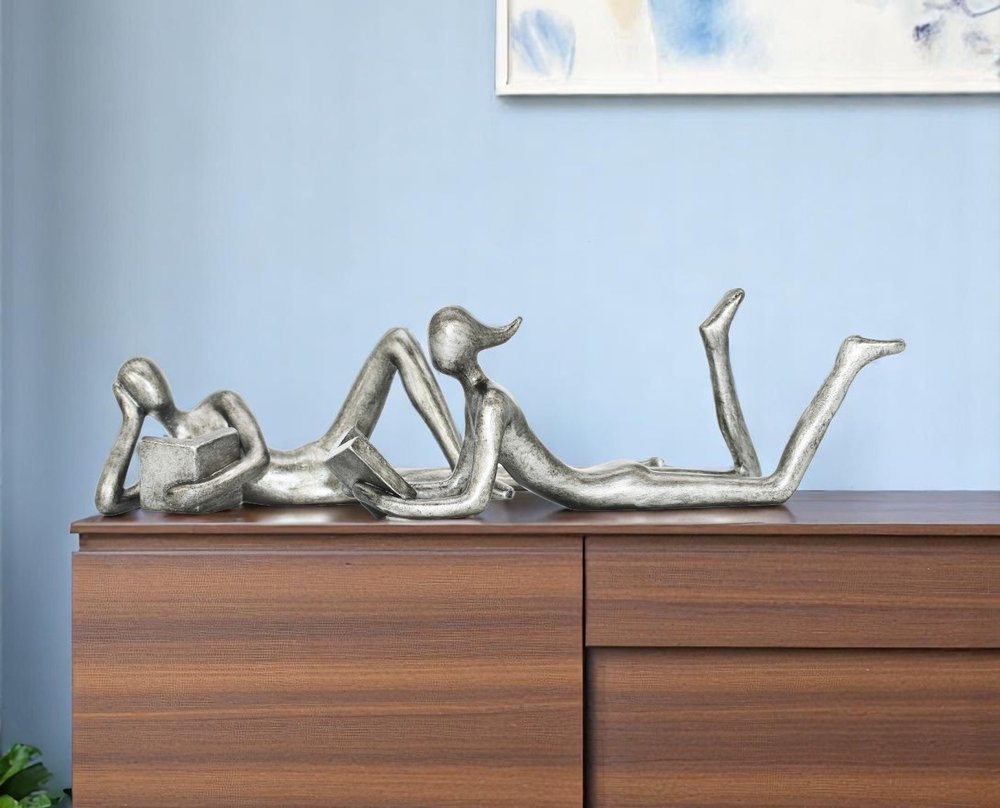 Set of Two Pewter Resin People Tabletop Sculpture HomeRoots